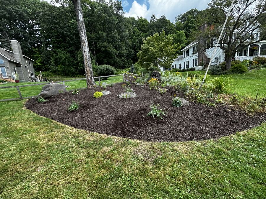Finished mulched planting bed after cleanup